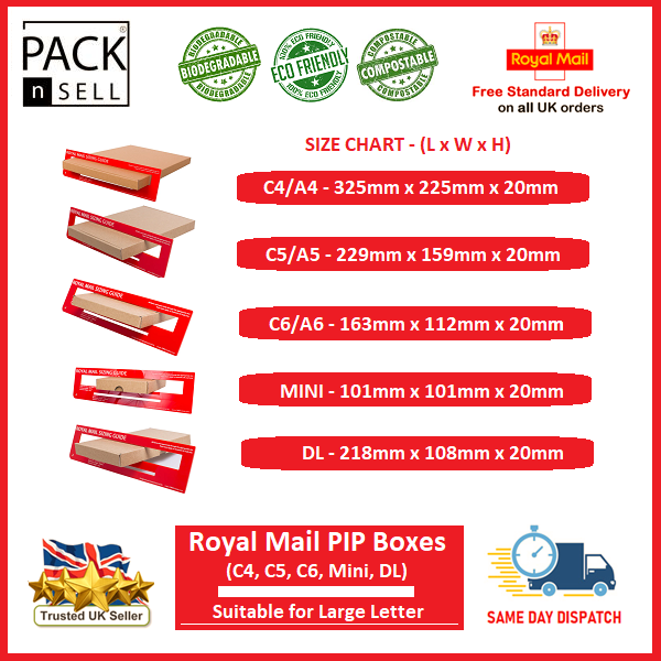 Royal Mail Brown Large Letter Pip Cardboard Postal Mailing Box Various Sizes